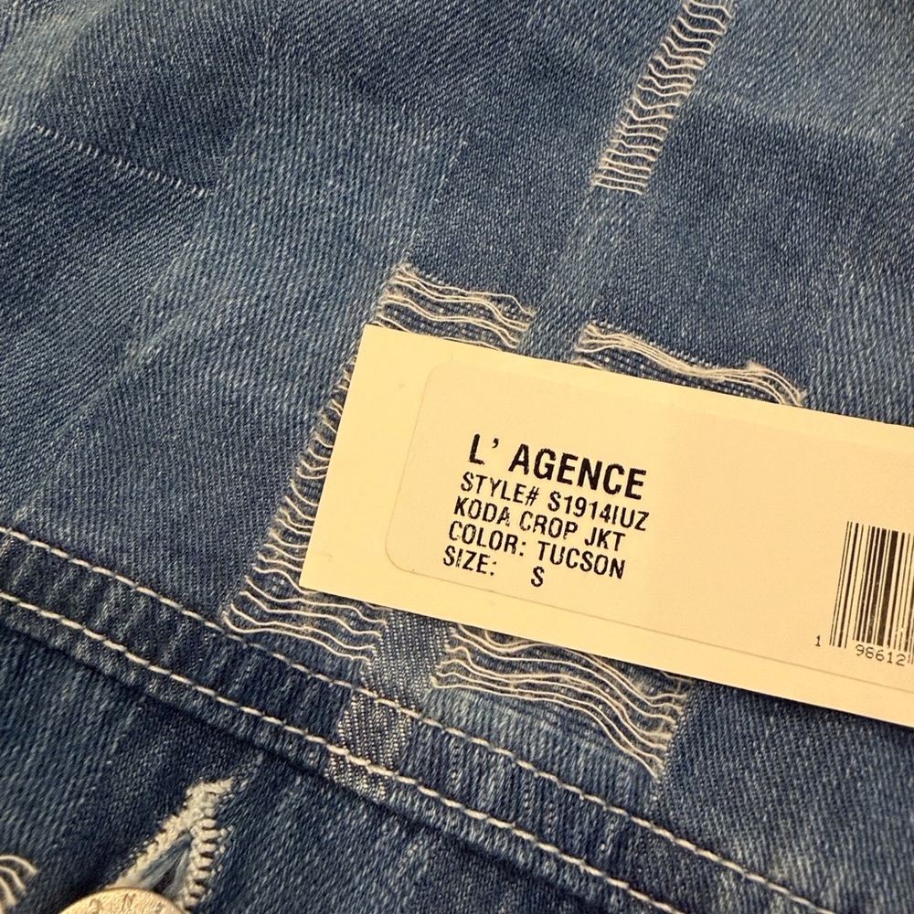L’AGENCE Koda Cropped Denim Jacket Tuscon Patchwork S NWT - Picture 10 of 11
